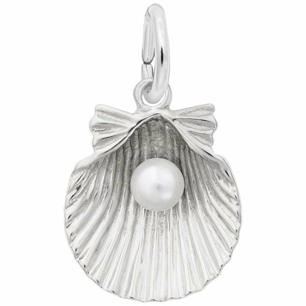 Silver Clamshell With Pearl Charm Charms & Pendants