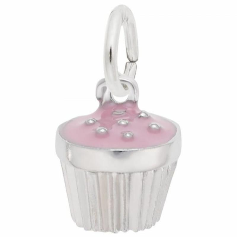 Silver Cupcake With Pink Icing Charm Charms & Pendants