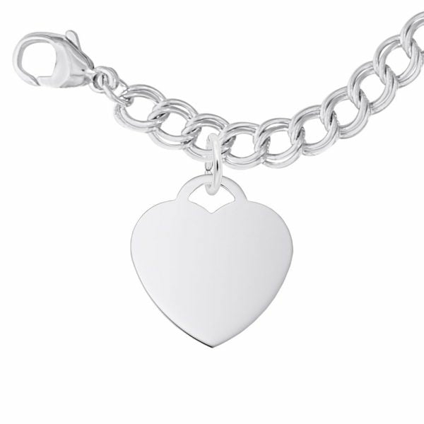 Silver Double Link Bracelet With Heart Charm Bracelet Bracelets