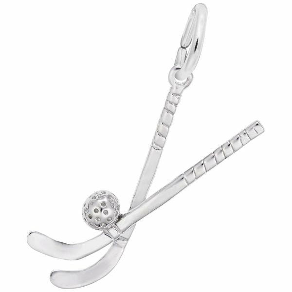 Silver Field Hockey Stick With Ball Charms & Pendants