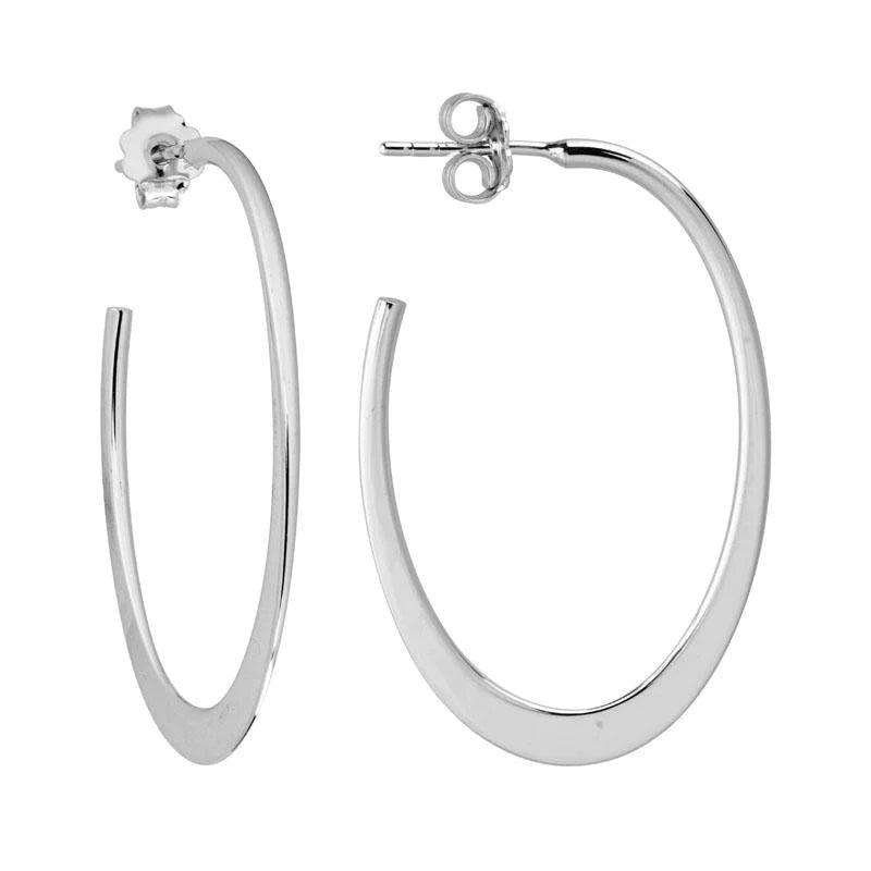 Silver Flat Oval Hoop Earrings Earrings