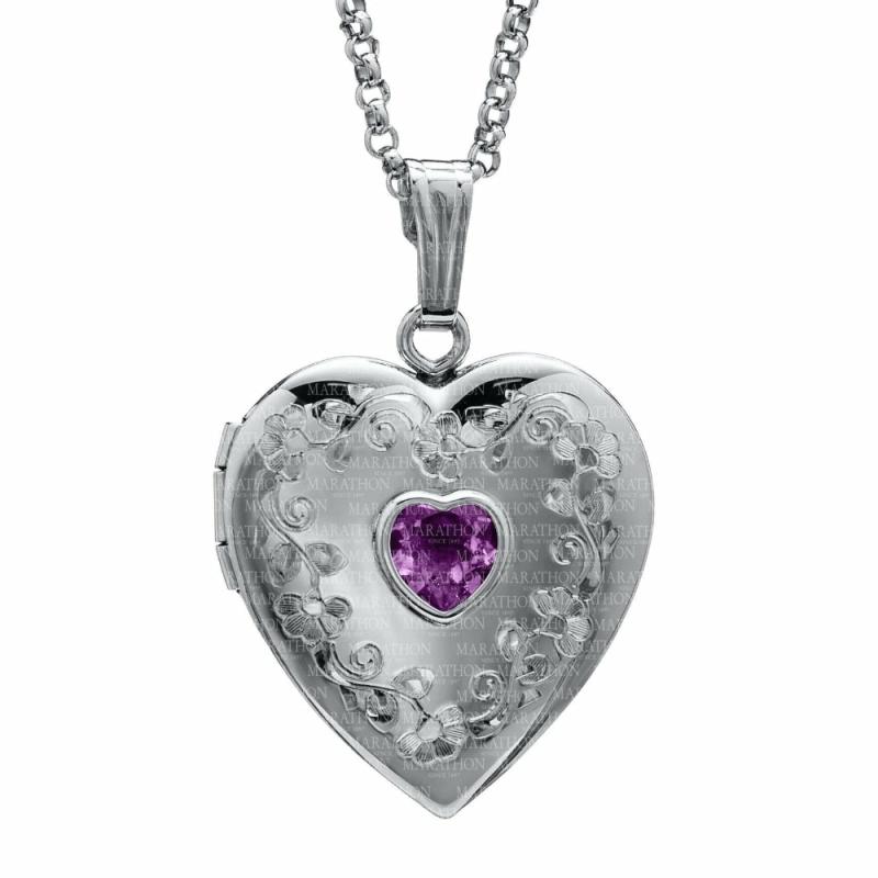 Silver Heart Locket With Amethyst Jewelry