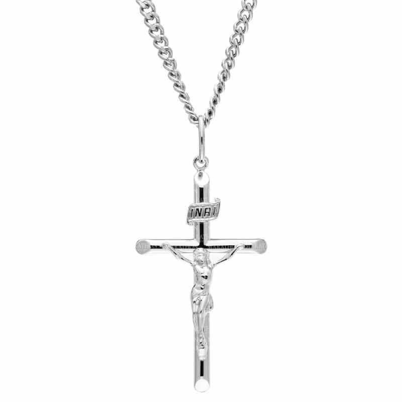 Silver Large Crucifix Pendant Necklace Jewelry