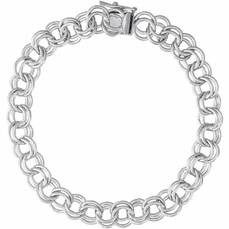 Silver Large Double Link Curb Classic Charm Bracelet Bracelets