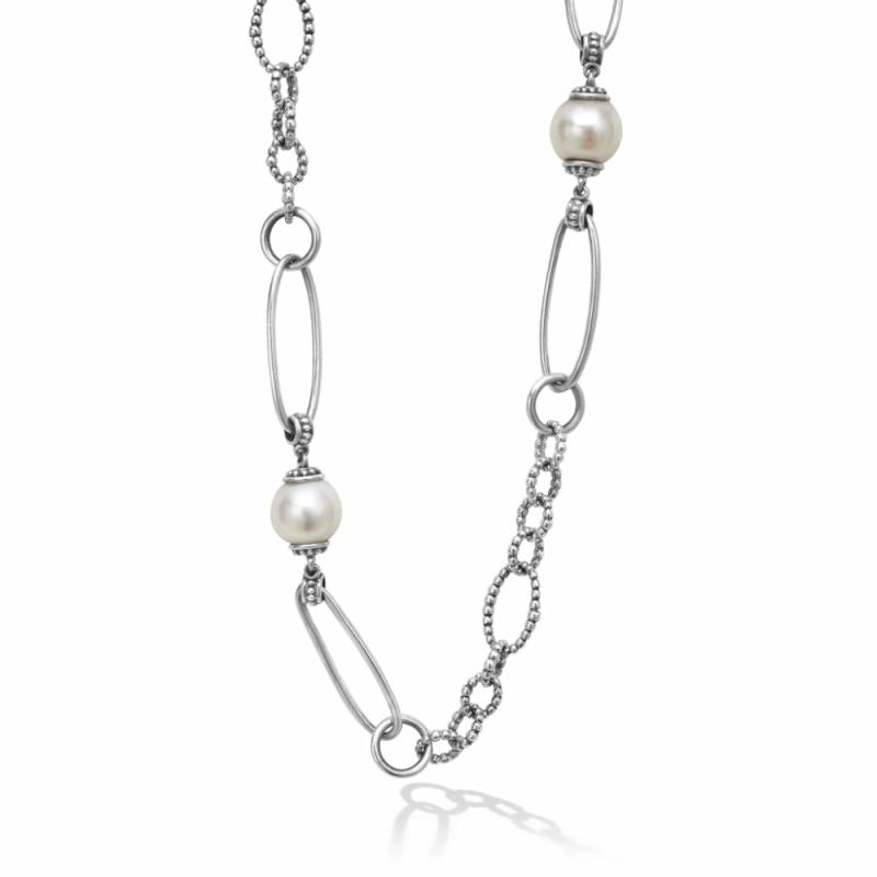 Silver Luna Pearl Link Necklace Jewelry