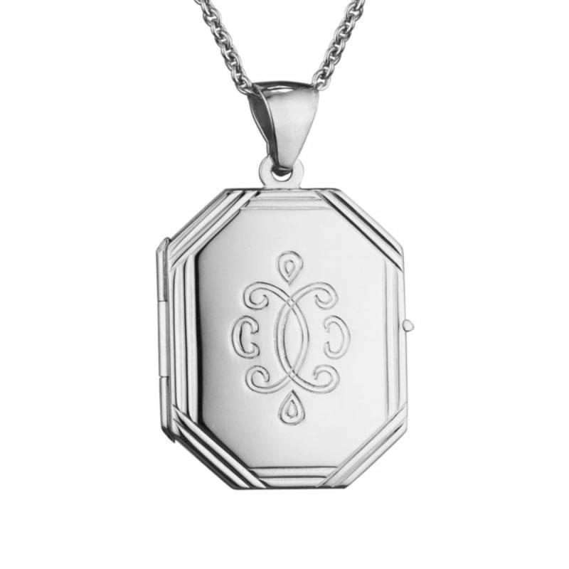 Silver Octagonal Locket Necklace Jewelry