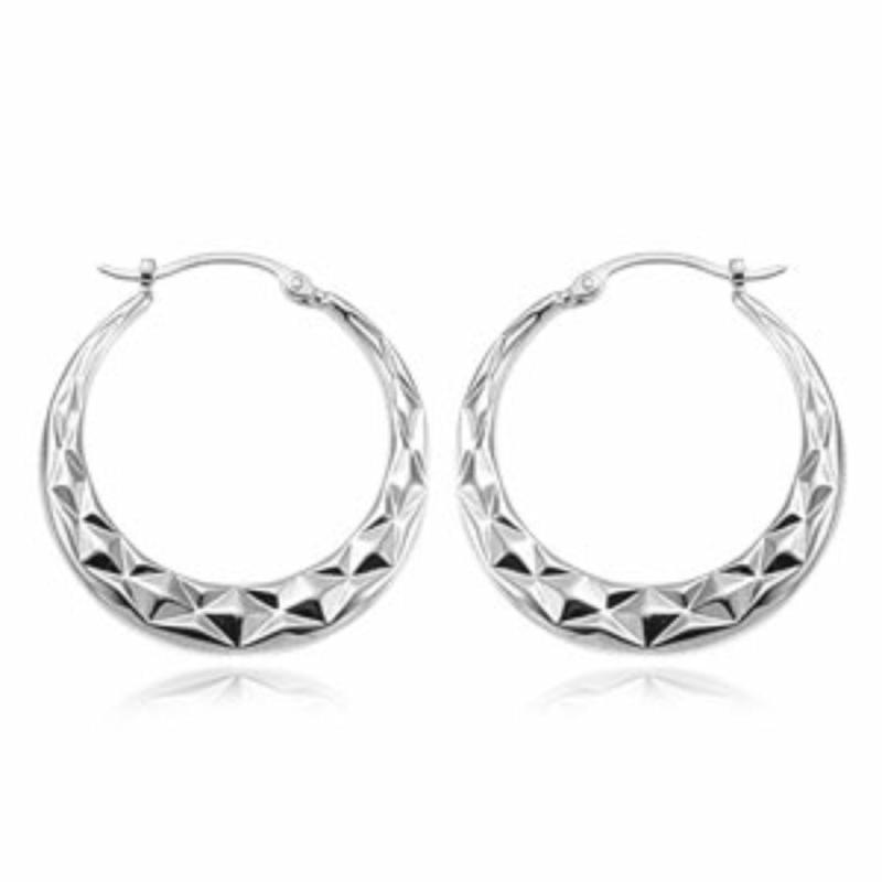 Silver Quilted Hoop Earrings Earrings