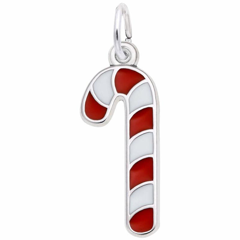 Silver Red And White Candy Cane Charm Charms & Pendants