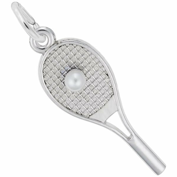 Silver Tennis Racket With Pearl Charm Charms & Pendants