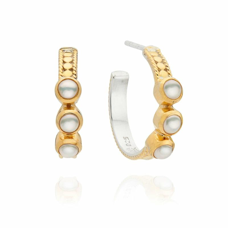 Small Triple Pearl Hoop Earrings Earrings