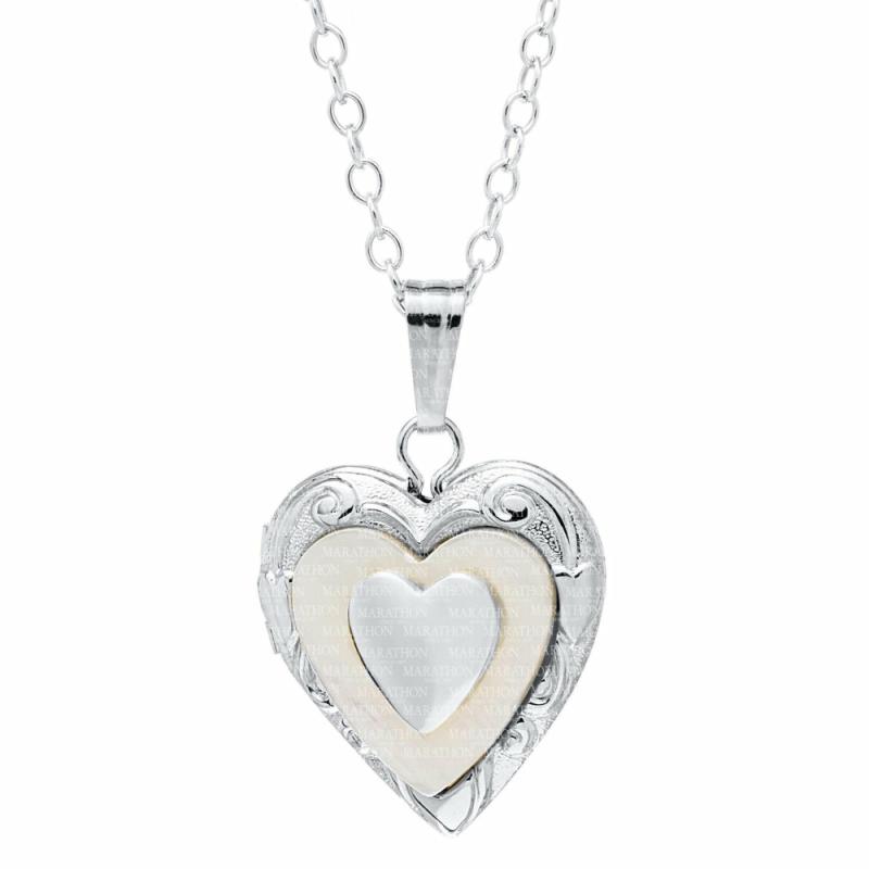 Ss Children’s Mother Of Pearl Heart Locket 15″ Chain Children's Jewelry