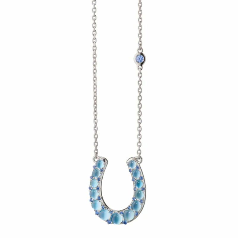 The Horseshoe Necklace With Blue Topaz Over Mother Of Pearl Jewelry