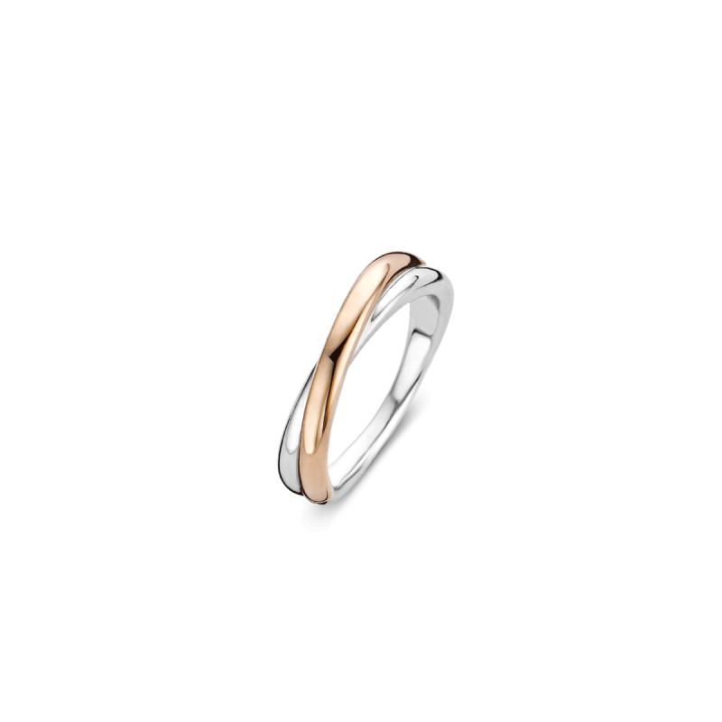 Ti Sento-Milano Silver/Rose Gold Plated Crossover Ring Jewelry