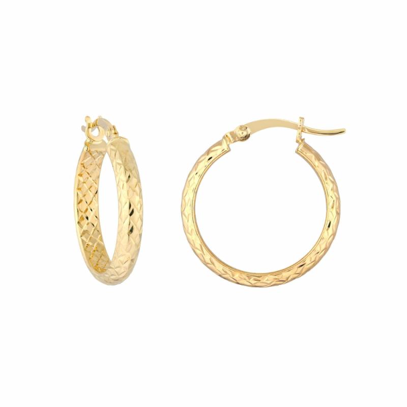 14K Gold Diamond-Cut Hoop Earrings Earrings