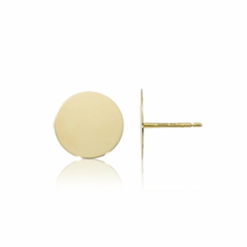 14K Gold Round Disk Stud Earrings Earrings