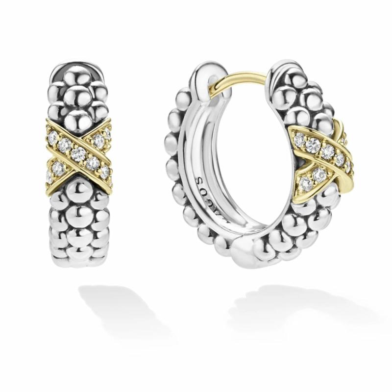 Embrace Two-Tone Diamond Huggie Earrings Earrings