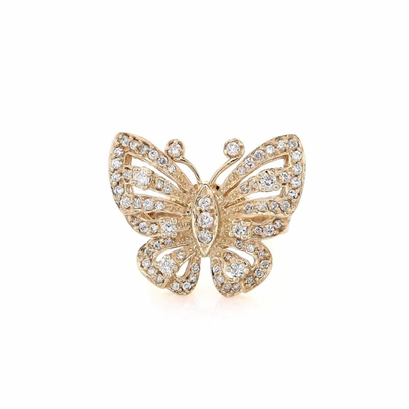 Estate 14 Karat Yellow Gold Diamond Butterfly Ring Jewelry