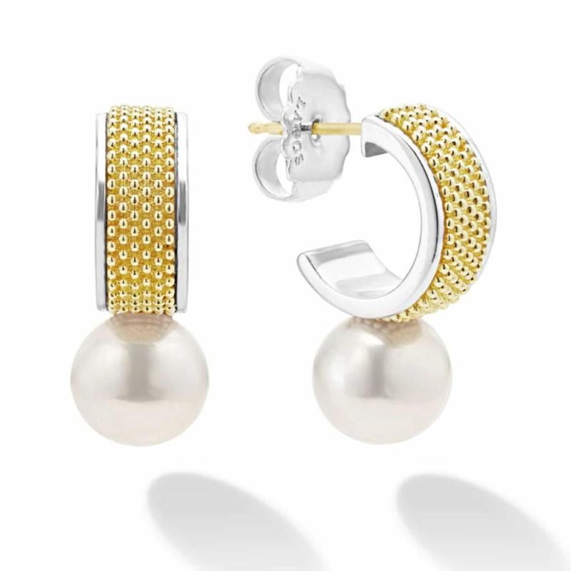 Luna Two-Tone Pearl Hoop Earrings Earrings