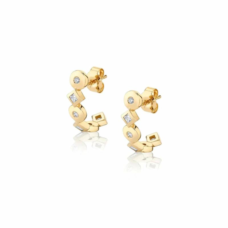 Mixed Shape Diamond Bezel Huggie Hoops Earrings