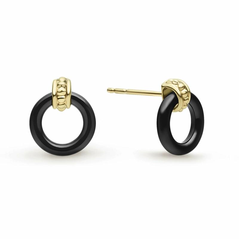 18K Gold Black Ceramic Circle Stud Earrings Earrings