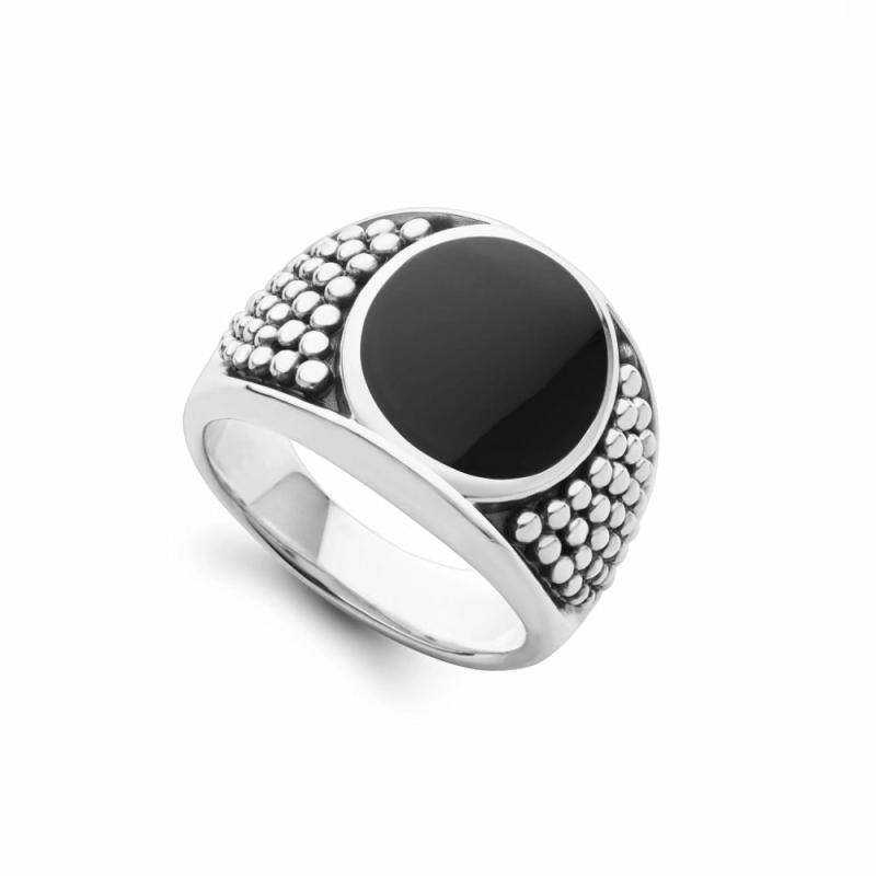 Anthem Black Agate Oval Band Ring Jewelry