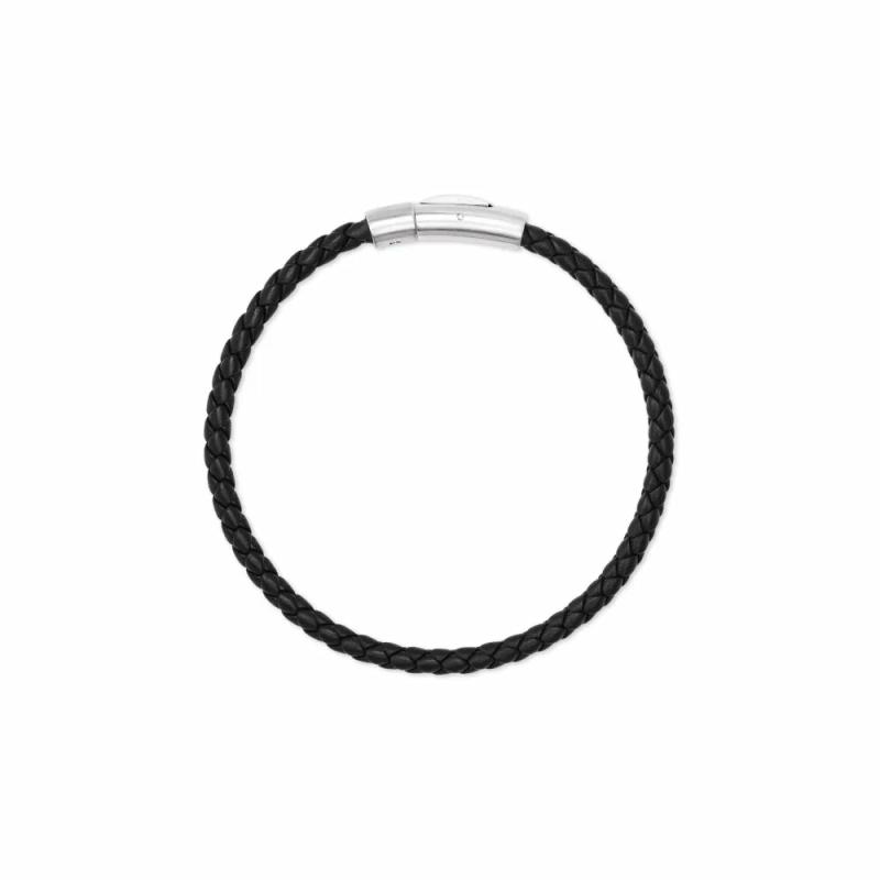 Scott Bros. Evans Silver Corded Bracelet In Black Leather Bracelets