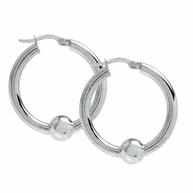 Silver Single Bead Hoop Earrings Earrings