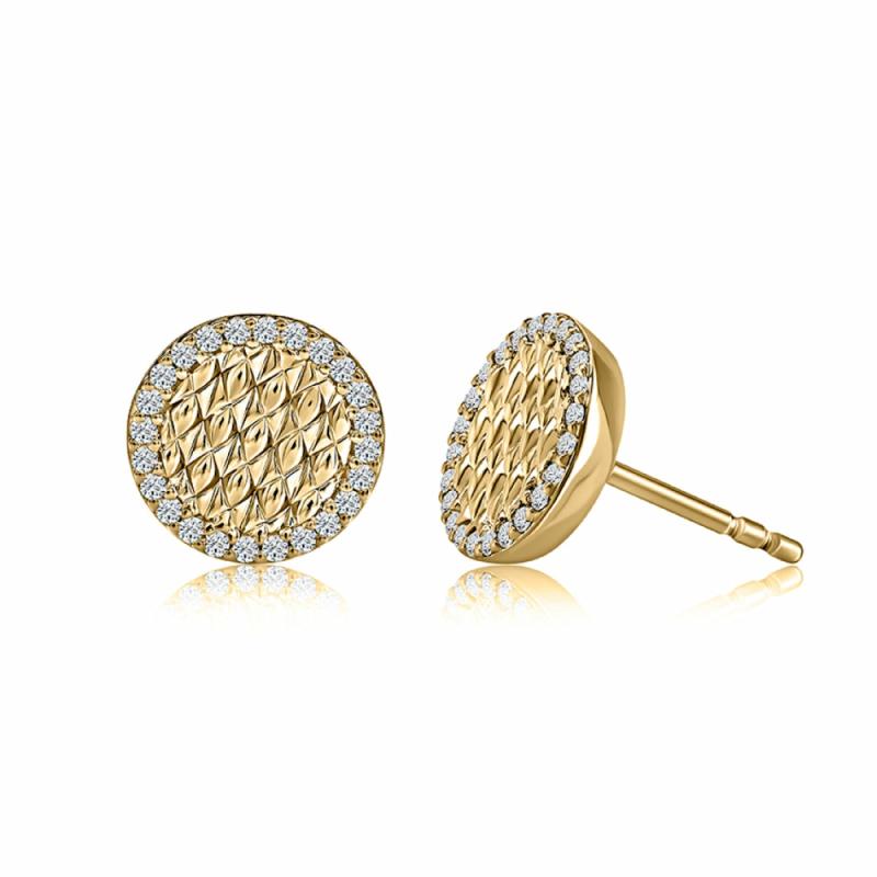 14K Quilted Studs With Diamond Borders Earrings