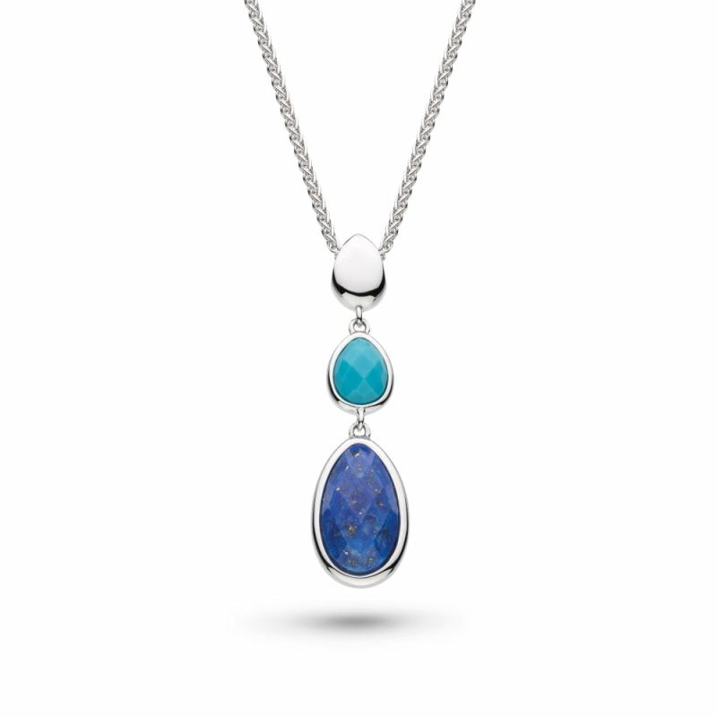 Coast Pebble Azure Gemstone Trio Droplet Necklace Jewelry