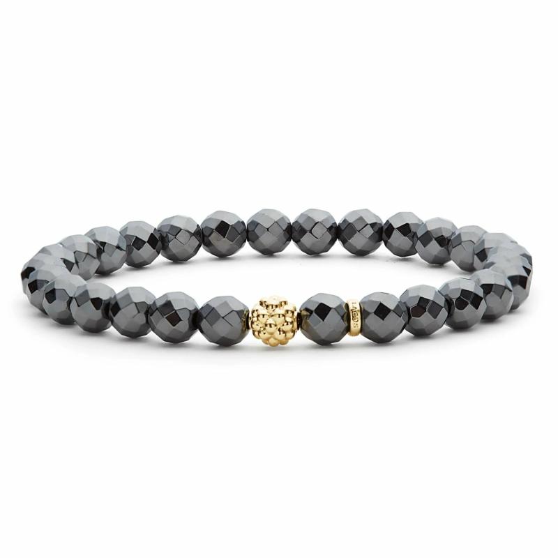 Caviar Icon Hematite Gold Station Bead Bracelet Bracelets