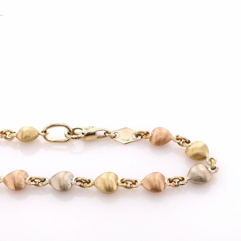 Estate 14K Tritone Gold Brushed Heart Linked Bracelet Bracelets